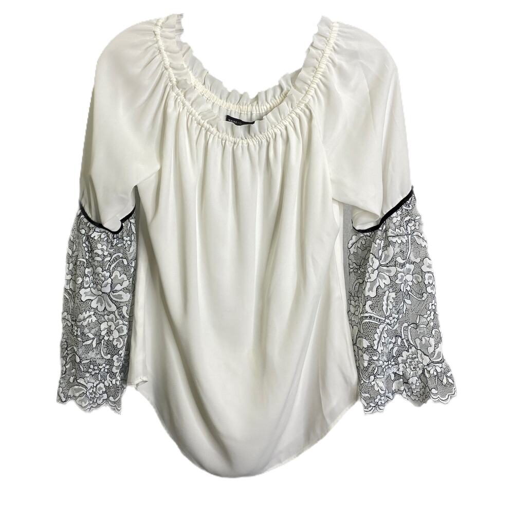 White House Black‎ Market Women's Top Boho Peasant Festival White Lace Floral  S